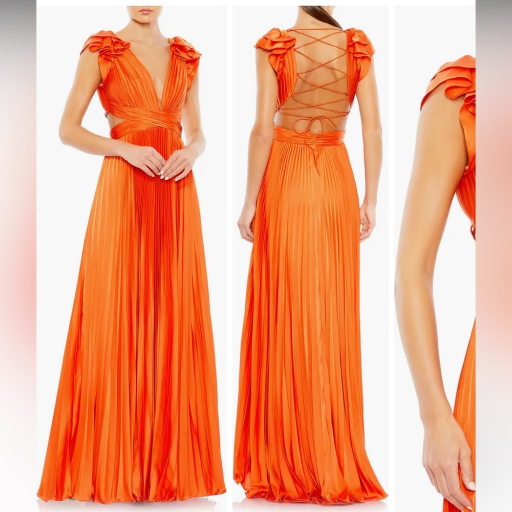 Ieena for Mac Duggal Plunge Neck Pleated A-Line Gown